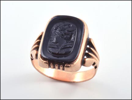 Vintage Cameo Ring, Onyx in Rose Gold LARGE