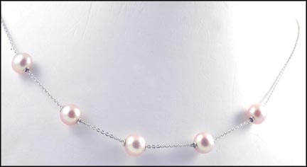 Pearl Station Necklace in 14K White Gold LARGE