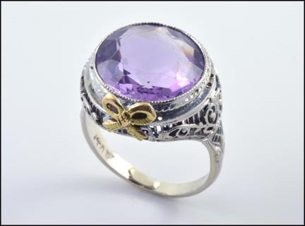 Filigree Amethyst Ring, 1920's in 14K White Gold LARGE