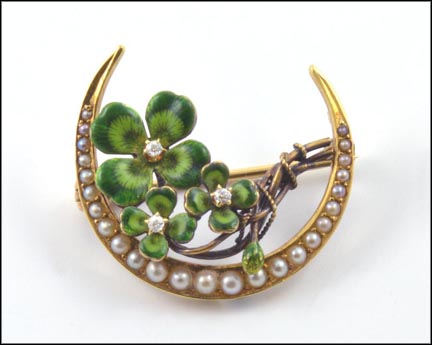 Victorian Crescent Pin in 14K Yellow Gold LARGE
