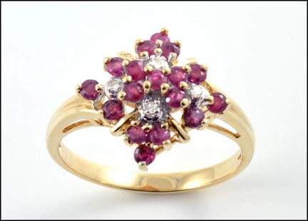 Ruby and Diamond Cluster Ring in 10K Yellow Gold LARGE