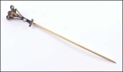 Citrine and Pearl Stick Pin, 1910-15 in Yellow Gold LARGE