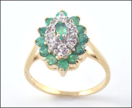Emerald Cluster Ring in 10K Yellow Gold LARGE
