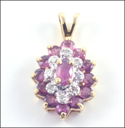 Ruby and Diamond Cluster Pendant in 14K Yellow Gold MAIN