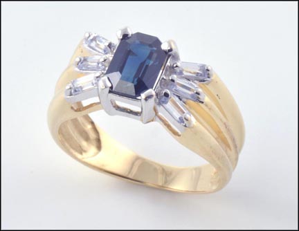 Blue and White Sapphire Ring in 14K Yellow Gold LARGE