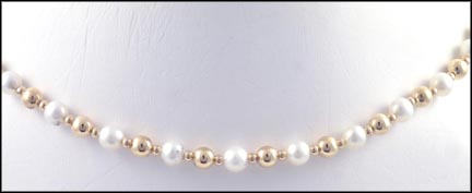 Pearl & Gold Bead Necklace in 14K Yellow Gold LARGE