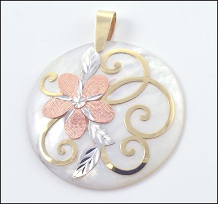 Mother of Pearl Floral Pendant in 14K Tri-Color Gold MAIN