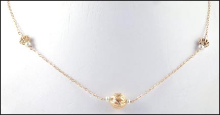 Gold Ball and Pearl Necklace in 14K Yellow Gold MAIN