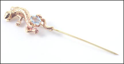 Lizard Stickpin with Aquamarine in 14K Yellow Gold LARGE