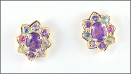 Multi Stone Earrings in 10K Yellow Gold LARGE