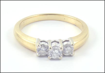 Three Stone Diamond Ring in 14K Yellow Gold LARGE