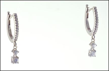 Diamond Hoop Dangle Earrings in 14K White Gold LARGE
