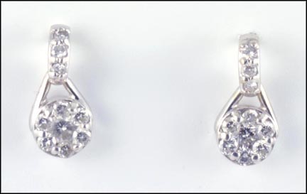 Diamond Cluster Dangle Earrings in 14K White Gold LARGE