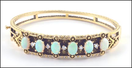 Opal Bangle Bracelet in 14K Yellow Gold LARGE