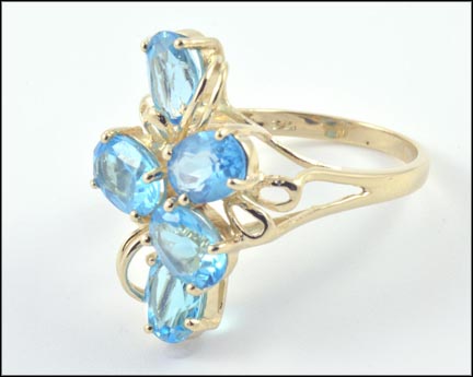 Blue Topaz Cluster Ring in 10K Yellow Gold LARGE