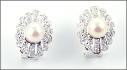 Pearl Omega Back Earrings in 18K White Gold LARGE