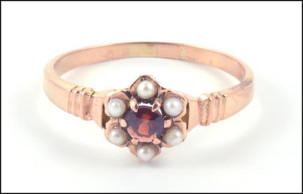 Victorian Garnet and Pearl Ring in Rose Gold LARGE