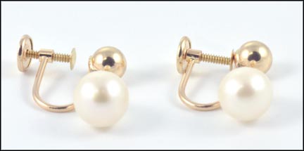 Non-Pierced Pearl Dangle Earrings in 14K Yellow Gold LARGE