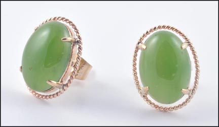 Jade Stud Earrings in Yellow Gold LARGE