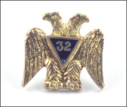 Masonic 32nd Degree Tie or Lapel Pin in Yellow Gold LARGE