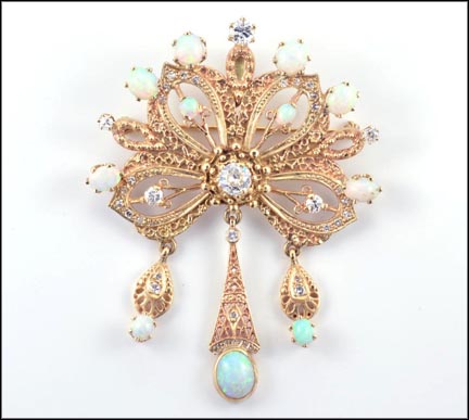 Opal and Diamond Pin or Pendant in 14K Yellow Gold MAIN