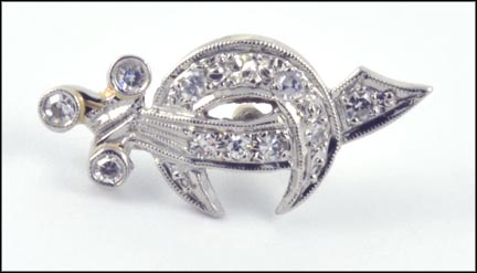 1930's Shriner's Lapel or Tie Pin in White Gold LARGE