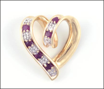 Reversible Ruby and Sapphire Heart Slide in 14K Yellow Gold LARGE