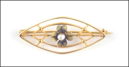 Vintage Pin with Pearl, 1900-10 in 10K Yellow Gold LARGE