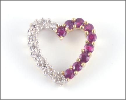 Ruby and Diamond Heart in 10K Yellow Gold LARGE