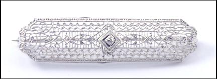 Filigree Pin, Vintage 1915-20 in 10K White Gold LARGE