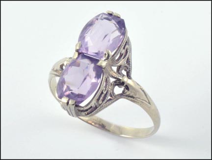Vintage 1925-30 Amethyst Ring in 14K White Gold LARGE
