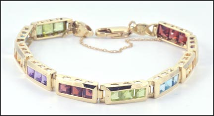 Multi Gemstone Bracelet in 14K Yellow Gold LARGE