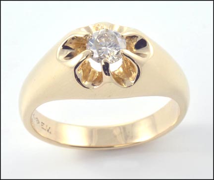 Diamond Ring, Belcher Mount in 14K Yellow Gold LARGE