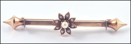 Victorian 1885 Bar Pin with Pearl in Rose Gold LARGE