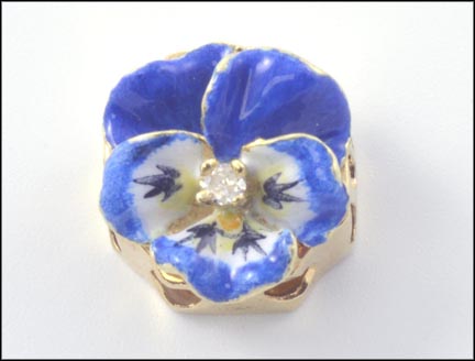 Enameled Pansy Bracelet Slide in 14K Yellow Gold LARGE