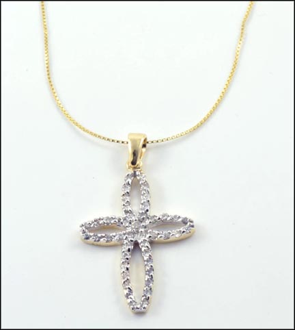 Diamond Cross Necklace in 14K Yellow Gold LARGE