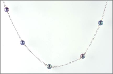 Pearl Station Necklace in 14K Yellow Gold LARGE