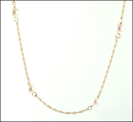 Pearl Station Necklace in 14K Yellow Gold LARGE