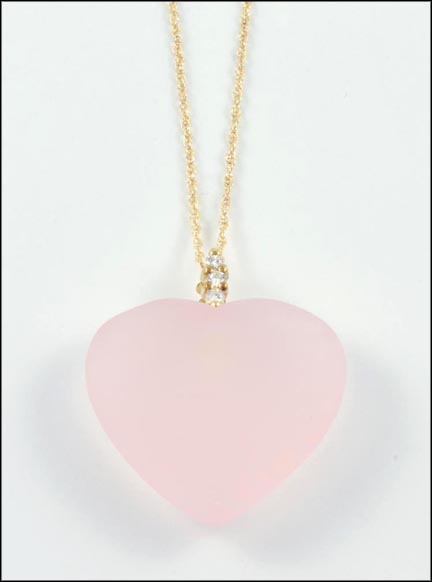 Pink Quartz Heart with Fine Chain in 14K Yellow Gold LARGE