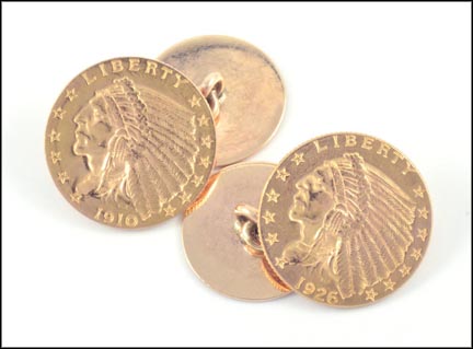 Pair of $2.50 Indian Head Gold Coin Cufflinks in Yellow Gold LARGE