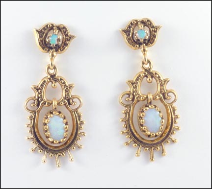 Opal Dangle Earrings, 1960's in 14K Yellow Gold LARGE