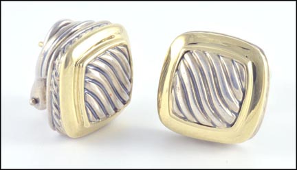 David Yurman Two-Tone Carved Cable Albion Earrings in 14K Yellow Gold and Sterling Silver LARGE