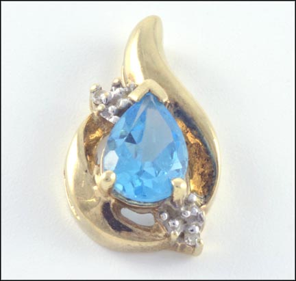 Blue Topaz Pendant in 10K Yellow Gold LARGE