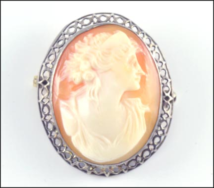 Filigree Cameo Pin in Silver LARGE