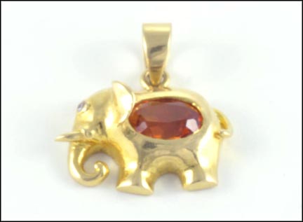 Elephant Pendant with Citrine in 14K Yellow Gold LARGE
