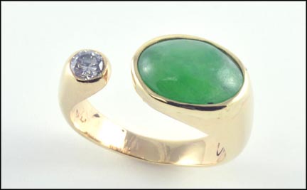 Jade & Diamond Ring in 14K Yellow Gold LARGE