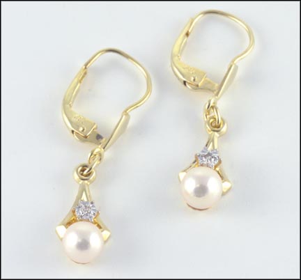 Pearl Dangle Earrings in 14K Yellow Gold LARGE