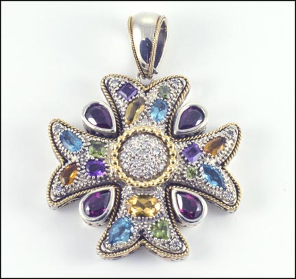 Effy Sapphire Pendant in Sterling Silver and 14K Yellow Gold LARGE