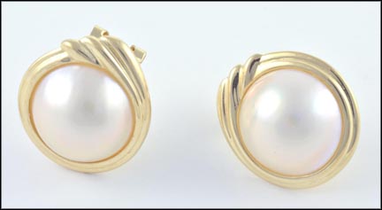 Mabe' Pearl Omega Back Earrings in 14K Yellow Gold LARGE
