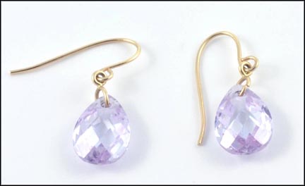 Light Purple Briolette Cubic Zirconia Earrings in 14K Yellow Gold LARGE